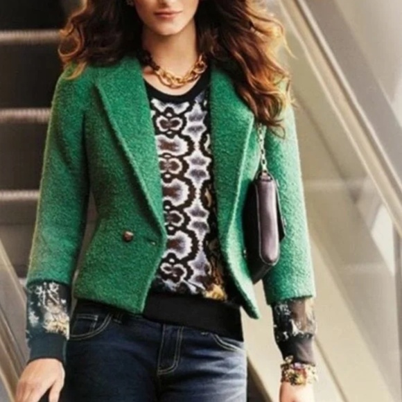 CAbi Jackets & Blazers - Cabi #532 Green Ivy Boucle Wool Blend Cropped Blazer Jacket, Medium